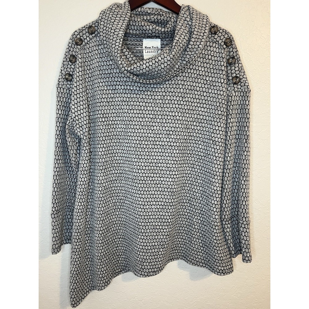 Women's New York Laundry Assemetrical Cowl Neck Sweater, Black/Grey, Size Large